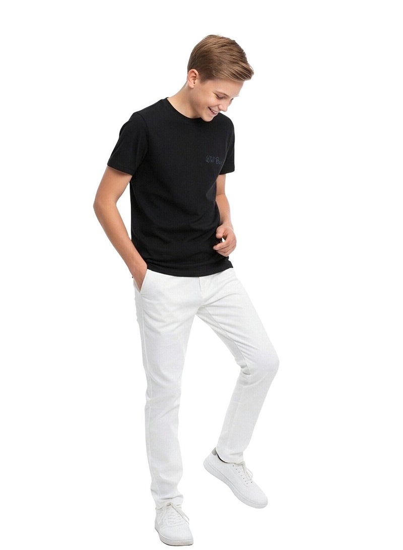 WiNi BEE Boys' Black T-Shirt with Chest Embroidery | Short Sleeve Crew Neck Tee | Classic Cotton Top for Kids Ages 8-16 Years - Image 3